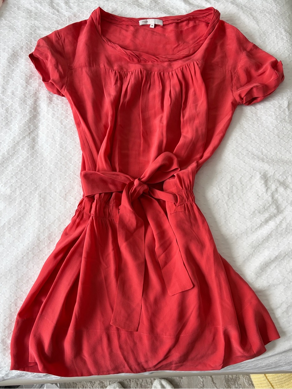 Maje Coral-Red Tie-Waist Mini Dress